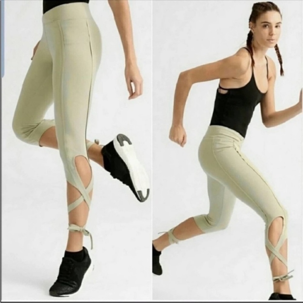 Free People Movement Turnout Sage Green Cropped Leggings with Wrap Detail